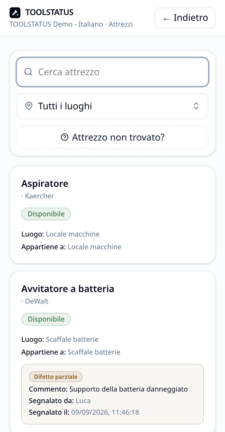 Elenco attrezzi Worker di TOOLSTATUS su smartphone